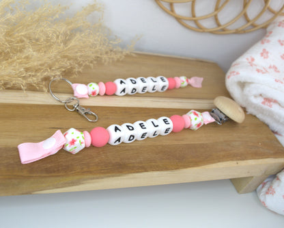 Duo attache tétine classique & porte-clés assorti